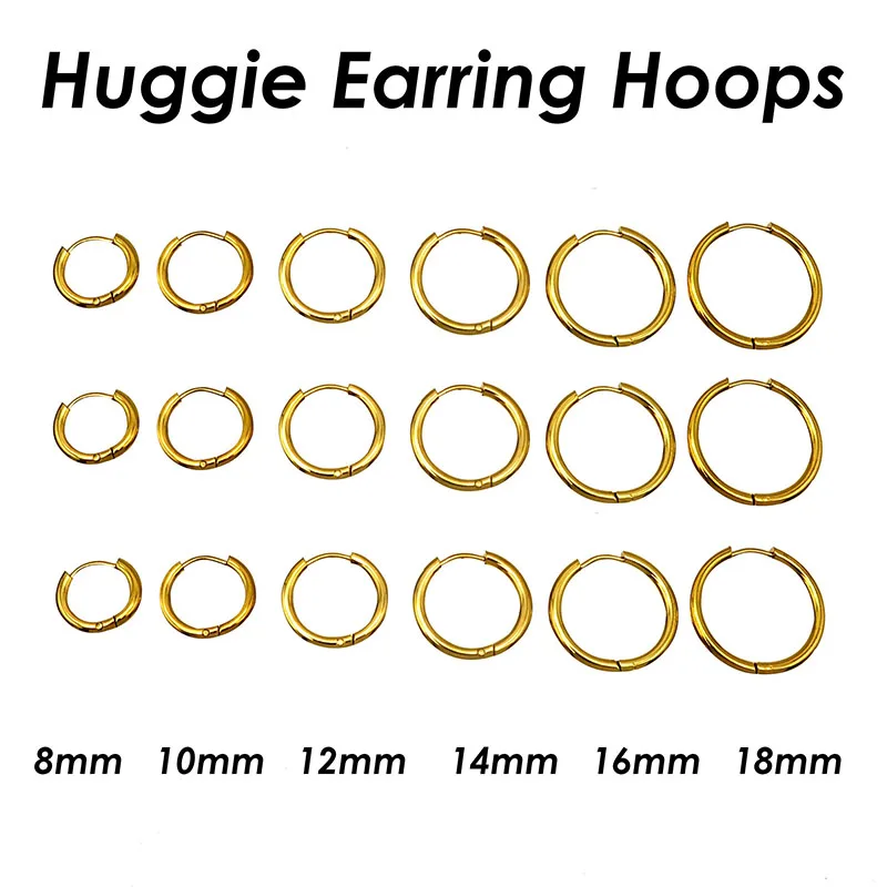 100 Pieces x Stainless Steel Huggie Hoop Earrings Gold Color Black Wholesale Stainless Steel Earring Hoops for Women or Men