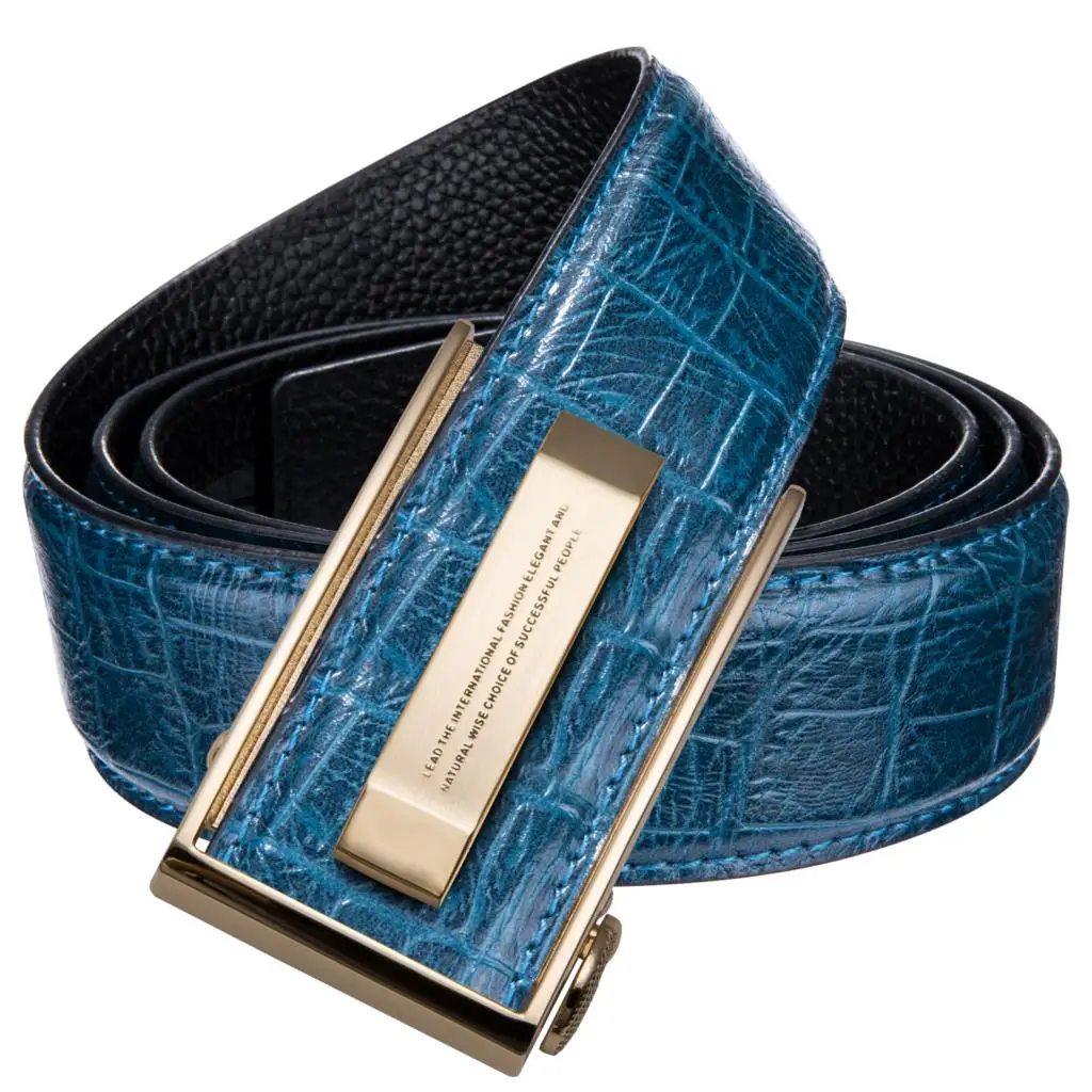 2020 New Fashion Blue Crocodile Leather Belts for Men Waist Fashion Cowboy Jeans Casual Leather Belts Automatic Gold Buckle belt - Image 2