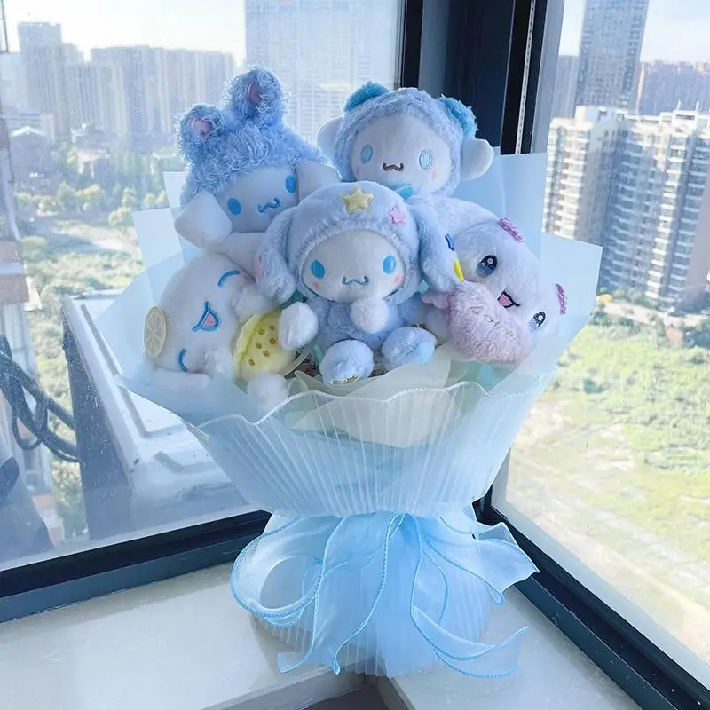 Hello Kitty Cartoon My Melody Kuromi Cinnamoroll Kt Plush Doll Toy Sanrio Bouquet Valentine Day Christmas Gifts Plush Hot New In - Image 2