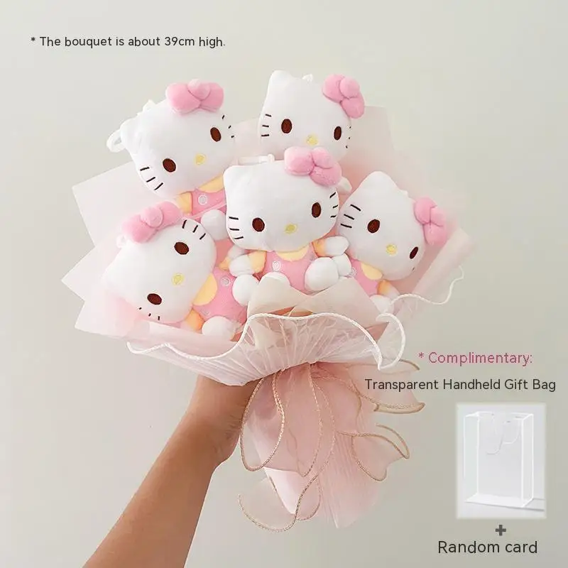 Hello Kitty Cartoon My Melody Kuromi Cinnamoroll Kt Plush Doll Toy Sanrio Bouquet Valentine Day Christmas Gifts Plush Hot New In - Image 6