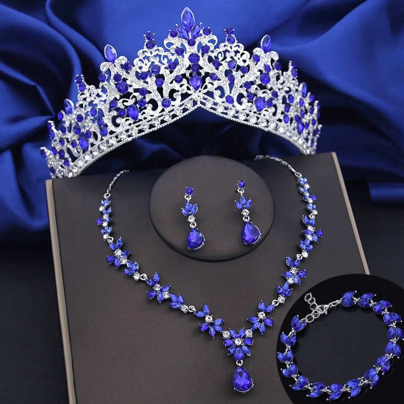 4 Pcs Lime Green Crown Jewelry Sets for Women Fashion Tiaras Bracelets Earrings and Necklace Sets Bride Wedding Prom Accessories - Image 4