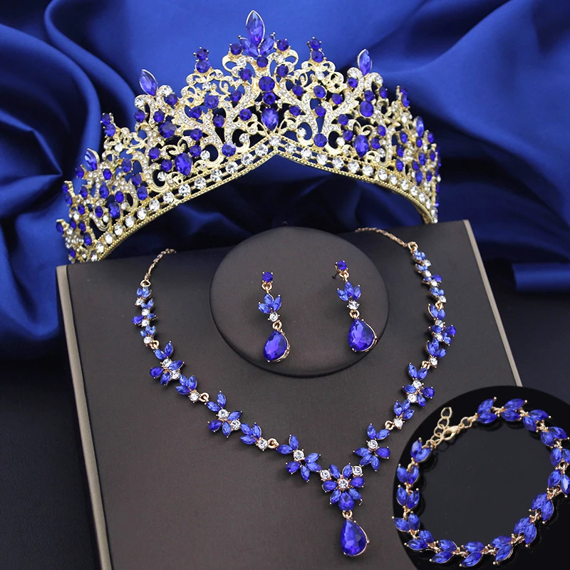 4 Pcs Lime Green Crown Jewelry Sets for Women Fashion Tiaras Bracelets Earrings and Necklace Sets Bride Wedding Prom Accessories - Image 2
