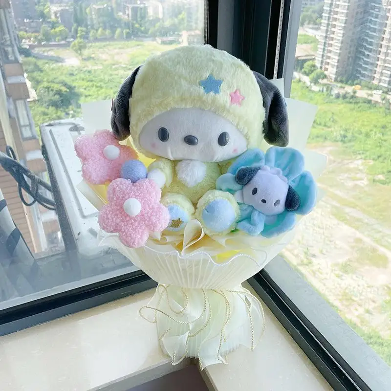 Hello Kitty Cartoon My Melody Kuromi Cinnamoroll Kt Plush Doll Toy Sanrio Bouquet Valentine Day Christmas Gifts Plush Hot New In - Image 4