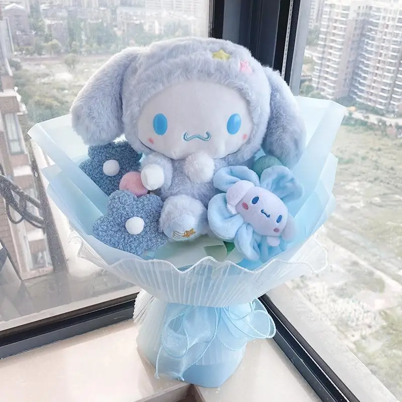 Hello Kitty Cartoon My Melody Kuromi Cinnamoroll Kt Plush Doll Toy Sanrio Bouquet Valentine Day Christmas Gifts Plush Hot New In - Image 3