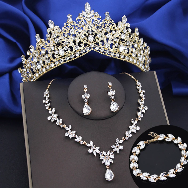 4 Pcs Lime Green Crown Jewelry Sets for Women Fashion Tiaras Bracelets Earrings and Necklace Sets Bride Wedding Prom Accessories - Image 3